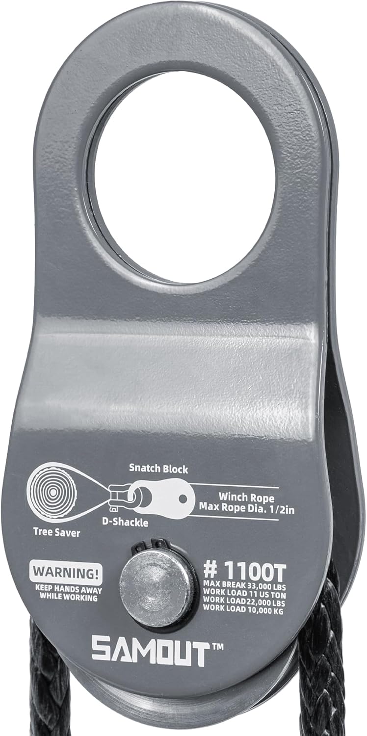 SAMOUT Winch Snatch Block (11 US Ton WLL) Recovery Towing Pulley System for Synthetic Rope or Steel Cable with Max Dia. 1/2in - Image 1